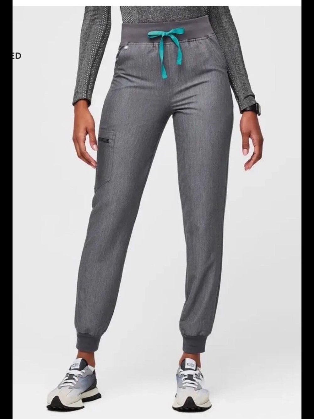 Figs Gray Jogger Pants with Teal Drawstring